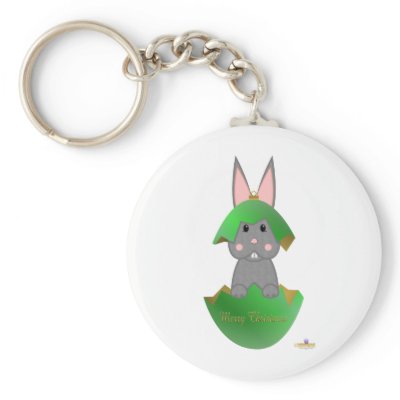 Grey Bunny Green Christmas Ornament Merry Christma Key Chain by animalacres