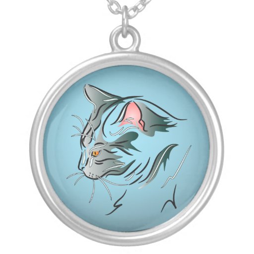 Grey Cat Profile Personalised Necklace