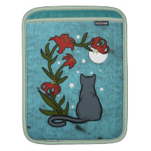 Grey cat under moonlight with tiger lilies sleeves for iPads