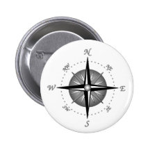 Grey Compass Rose Pinback Buttons
