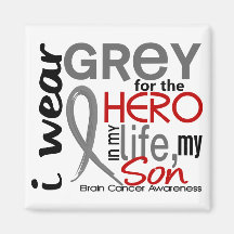 Grey For My Hero 2 Son Brain Cancer Refrigerator Magnets