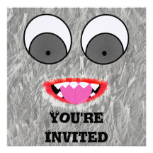 Grey Fuzz Monster Invitations