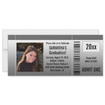 Grey Graduation Party Ticket Invitation with Photo
