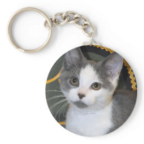 Grey/Grey/Silver and White Kitten Keychain