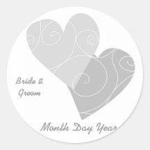 Grey Heart Personalised Wedding Stickers