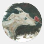 grey hound and finch painting! round stickers