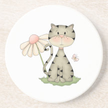 Grey Kitty w/ Flower Drink Coaster