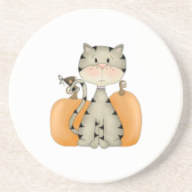 Grey Kitty w/ Pumpkins Coaster