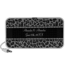 Grey leopard print wedding favors mini speakers