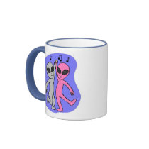 grey pink dancing aliens blue by Wendy C Allen Coffee Mug