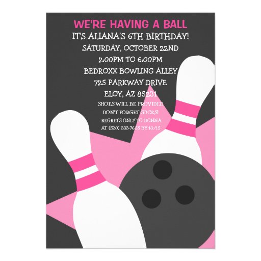 Grey/Pink On the Ball Bowling Party Invitation