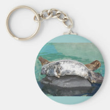 Grey Seal Pair On Rock Full Body Key Chains
