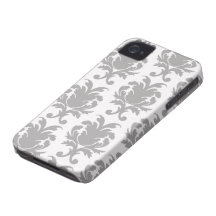 grey white baroque damask Case-Mate iPhone 4 case