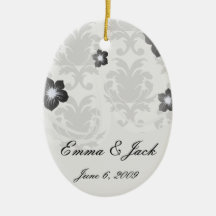 grey white baroque damask christmas ornaments