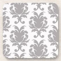 grey white baroque damask coaster