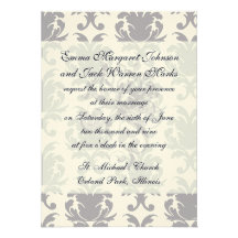 grey white baroque damask custom invite