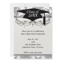 grey white baroque damask personalised invite