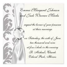 grey white baroque damask personalized announcements