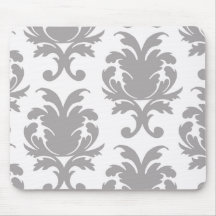 grey white baroque damask mouse pad
