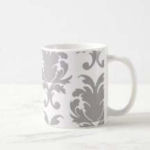 grey white baroque damask mug