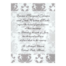 grey white baroque damask personalized invite