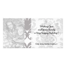 grey white baroque damask photo greeting card
