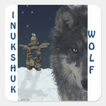 GREY WOLF & ARCTIC INUKSHUK Wildlife Supporter Art Stickers