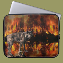 Grey Wolf & Forest Fire Survival Wildlife Art laptop sleeves