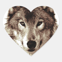 Grey Wolf Heart Stickers
