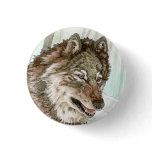 Grey Wolf Illustration Pin