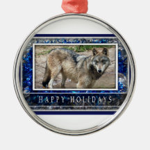 Grey Wolf or Wolves Christmas Ornament Round