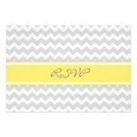 Grey Yellow Chevron RSVP Wedding Card Invitation