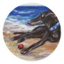Greyhound by the sea round stickers