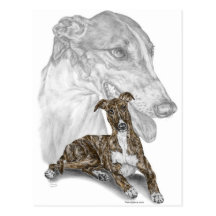 Greyhound Dog Portrait Art Postcards