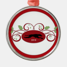 Greyhound  Dog Winter Holly Christmas Swirl Ornaments