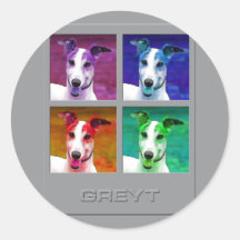 Greyhound Homage to Warhol Round Stickers
