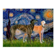 Greyhound Pair - Starry Night Postcard