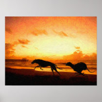 Greyhounds on Beach Print