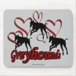 Greyhounds Silhouette Hearts Dog Photo Mousepad