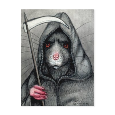 Grim Reaper Rat Postcard by KMCoriginals