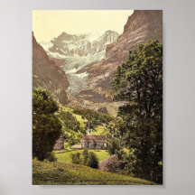 Grindelwald, church and Eiger Mountain, Bernese Ob Posters