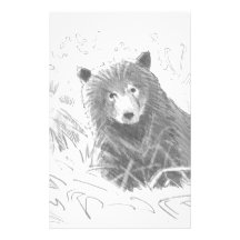 Grizzly Bear Cub Drawing Stationery Design