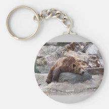Grizzly Bear Resting On Rock Key Chain