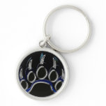 Grizzly Bear Steel Black Blue Paw Graphic Key Chains