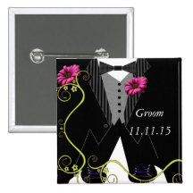 Groom Tuxedo Bow Tie Tennis Shoe Wedding Badges Pinback Buttons