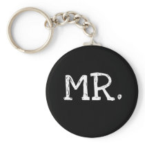 Groom White Text Mr. Keychain