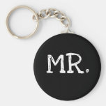 Groom White Text Mr. Keychain