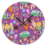 Groovy 60's Purple Love Pattern Round Wallclock