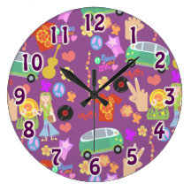 Groovy 60's Purple Love Pattern Round Wallclock