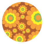 Groovy 70's Flowers Round Sticker